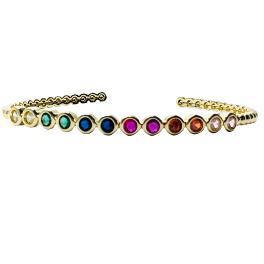 Elysia Gold Filled Bangle l Multi-Color Gemstones l Elegant & Adjustable